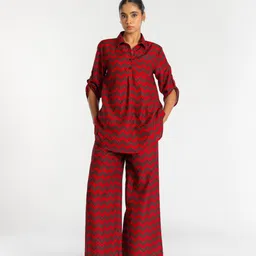 Past Modern ARTIST Chevron Printed Shirt Collar Tunic With Trousers-7