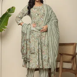 Yufta Women Floral Printed Regular Pure Cotton Kurta with Trousers & With Dupatta-image-56