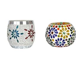 Somil Vibrant Multicolor Glass Candle Holder Add A Touch Of Magic To Diwali, Parties & Candlelight Dinners, Size-8.5 X 8.5 X 9 Cm , 8.5 X 8.5 X 7 Cm Pack OF 2-image-100