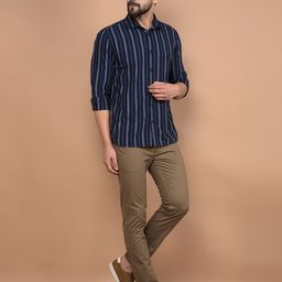 Crimsoune Club Men Premium Slim Fit Spread Collar Vertical Striped Cotton Casual Shirt-image-99
