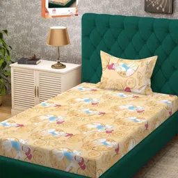Myntra Elegant Homes Yellow & Blue Cartoon Characters 400 TC Single Bedsheet with 1 Pillow Covers-image-66