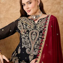 Sangria Floral Embroidered Zari Silk Georgette Unstitched Dress Material-image-95