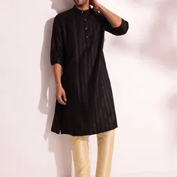 Fabindia Striped Band Collar Straight Kurta-image-34