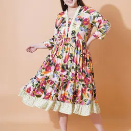 U&F Beyond Abstract Printed Plus Size Cotton Fit & Flare Midi Dress image 1