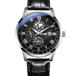 Poshi Men Round Dial Genuine Leather Strap Watch with Adjustable Clasp-19