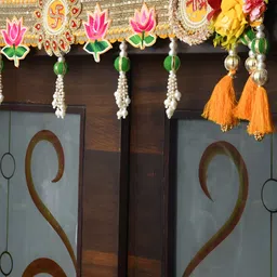 Aapno Rajasthan Pink & Green Embroidered Beaded & Tassel Rajasthani Floral Elegance Toran-0