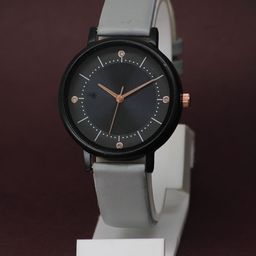 VIRAKTI Women Brass Dial & Leather Wrap Around Straps Analogue Watch G-09-GREY-G-47