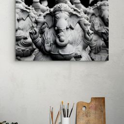 Tushaco Handicrafts Grey & Black 1 Piece Ganesha Religious Canvas Wall Art-image-91