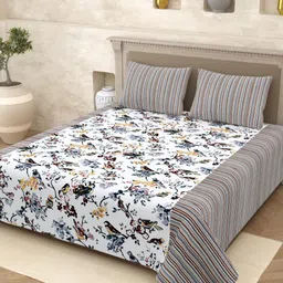 Homez Sparrow Multicoloured & Grey Ethnic Motifs 210 TC Queen Bedsheet with 2 Pillow Covers-14