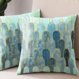 Aura Turquoise Blue & Gold-Toned 2 Pieces Abstract Printed Square Cushion Covers-picture-49