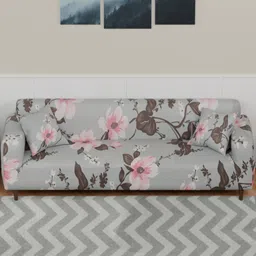 Aura Pink & Grey Printed Polyester 1 Piece Sofa Cover With Arms-image-41