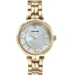 Sonata Women Mother of Pearl Dial & Bracelet Style Straps Analogue Watch 87077YM01-15