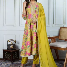 House of Pataudi Women Ethnic Motifs Embroidered Kurta with Trousers & Dupatta-picture-41