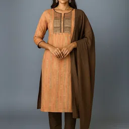 Silakaari Women Peach Embroidered Pure Cotton Unstitched Dress Material-picture-6