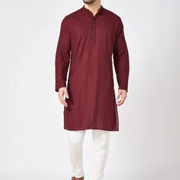indus route by Pantaloons Men Geometric Thread Work Kurta-27