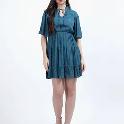 DRAPE AND DAZZLE Keyhole Neck Flared Sleeve Fit & Flare Dress-image-14