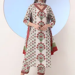 Yufta Women Floral Embroidered Regular Sequinned Pure Cotton Kurta with Trousers & With Dupatta-picture-37