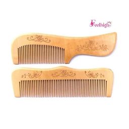 FEELHIGH Set Of 2 Neem Wood Broad Tooth Anti-Dandruff Combs - Brown-32