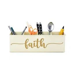 Living With Elan White Typography Printed 4 Compartments Reusable Desk Organizer-image-71