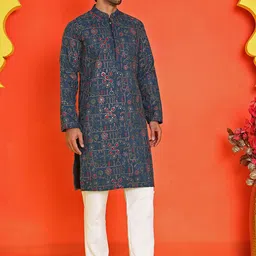 Jompers Men Floral Embroidered Regular Thread Work Kurta with Pyjamas-picture-28
