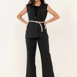 MISRI Pure Cotton Lapel Collar Blazer & Trousers Co-Ord Set-image-60