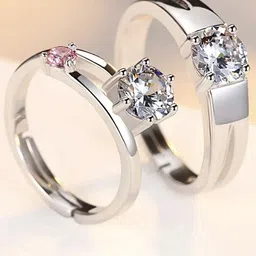 kazare Unisex Set Of 2 Rhodium Plated Stones Studded Adjustable Finger Rings-14