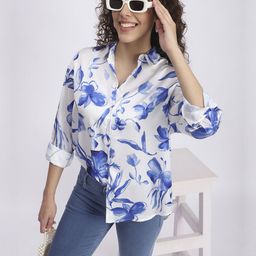 R&B Floral Print Roll-Up Sleeves Shirt Style Top-image-55