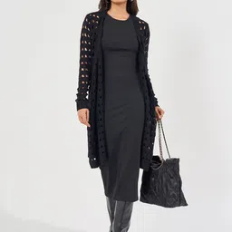 Styli Women Long Length Regular Fit Water Fall Style Open Cardigan-image-97