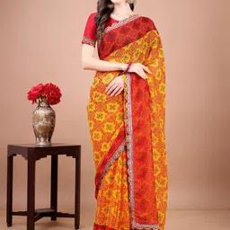 KALINI Bandhani Printed Saree With Embroidered Border-image-34