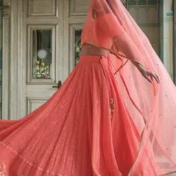 DIVASTRI Embroidered Sequinned Semi-Stitched Lehenga & Unstitched Blouse With Dupatta image 5