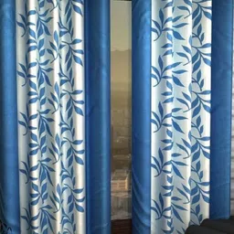 BELLA TRUE Blue & White 2 Pieces Floral Black Out Curtains-image-83