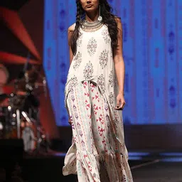 Payal Singhal Ethnic Motifs Printed U-Neck A-Line High-Low Kurta with Frill Palazzo-image-24
