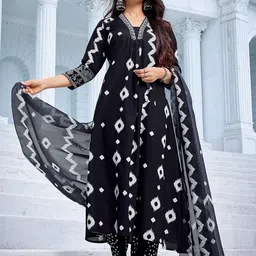 Royal Export Geometric Printed Thread Work Anarkali Kurta with Trousers & Dupatta-picture-13