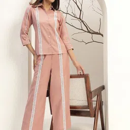 Bani Women Pink Color Collar Neck Casual Tunic With Trouser Co-Ords Set-picture-55