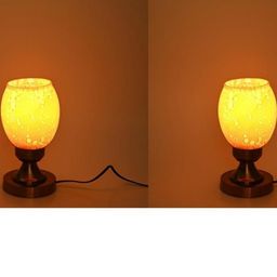 SOMIL Set of 2 Brown Printed Glass Cylindrical Shaped Table Lamp-image-79