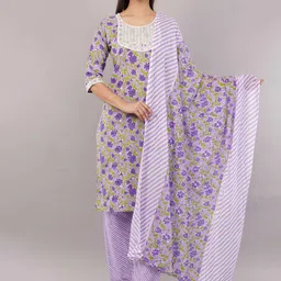 JIDI FASHION Women Floral Embroidered Pure Cotton Kurta with Salwar & With Dupatta-24