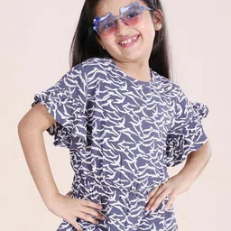 KiddoPanti Floral Print Flutter Sleeve Georgette Top-25