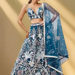 DIVASTRI Floral Embroidered Semi-Stitched Lehenga & Unstitched Blouse With Dupatta-picture-25