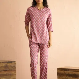 SANSKRUTIHOMES Women Round Neck Viscose Rayon Ethnic Motifs Printed Night Suit-picture-16