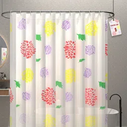 Kuber Industries Aura White & Red Printed Waterproof Shower Curtains With 12 Rings-9