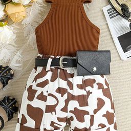 YK Girls Printed Halter Neck Top With Shorts Clothing Set-image-45