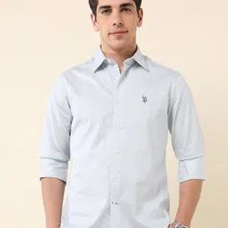 U.S. Polo Assn. Men Classic Fit Spread Collar Geometric Printed Cotton Casual Shirt-image-20