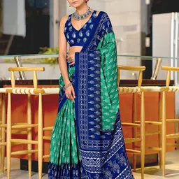 DIVASTRI Floral Printed Ready To Wear Mulmul Cotton Block Print Saree-picture-52