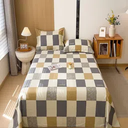 JC HOME Brown & Beige Geometric Printed 140 TC Queen Bedsheet Set 2.30m x 1.80m-image-77