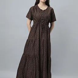QUIRA Women Short Sleeves Abstract Printed Maxi Nightdress-image-65