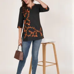 Diktmark Women Embroidered Short Kashmiri Cotton Kurti-picture-7