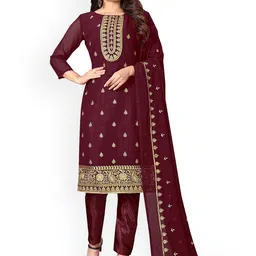 SHADOW & SAINING Embroidered Silk Georgette Unstitched Dress Material-image-91