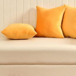 Yellow Weaves Yellow 3 Pieces Velvet Square Cushion Covers-image-74