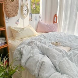 JC HOME Beige & Blue 4 Pieces Double King Regular Bedding Set-image-50