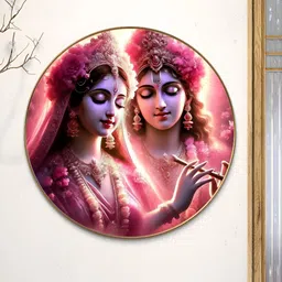 SAF Pink & Purple Radha Krishna Divine Love Religious Printed Wooden Wall Art-41